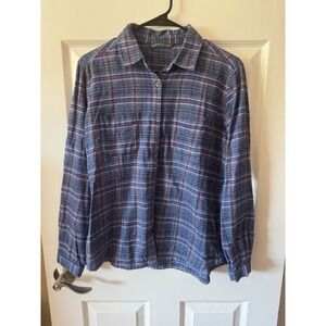 Woolrich Womens Flannel Long Sleeve Button Up Shirt Blue‎ Pink Size Medium